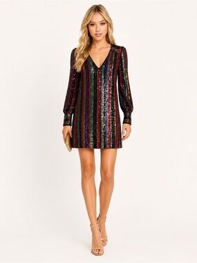 Milly Nylah rainbow sequins shift dress size 6 Swifties sparkle New Year’s party